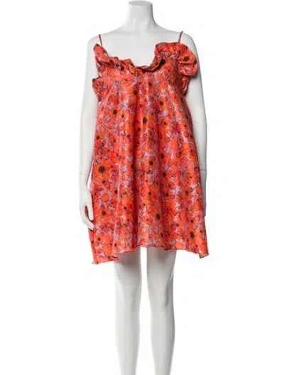 Pre-owned Kika Vargas Floral Print Mini Dress W/ Tags In Orange