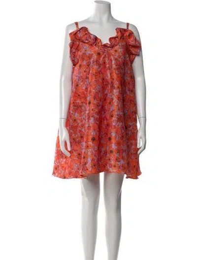 Pre-owned Kika Vargas Floral Print Mini Dress W/ Tags In Orange