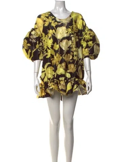 Pre-owned Kika Vargas Floral Print Mini Dress In Yellow