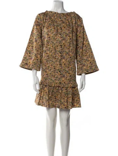Pre-owned Kika Vargas Floral Print Mini Dress In Yellow