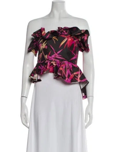 Pre-owned Kika Vargas Floral Print Off-the-shoulder Crop Top In Multi
