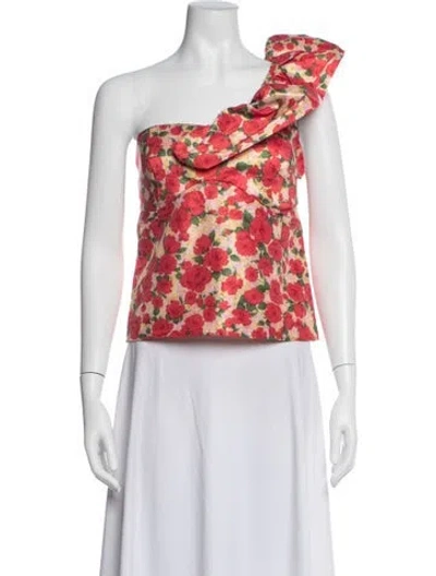 Pre-owned Kika Vargas Floral Print One-shoulder Blouse W/ Tags In Red
