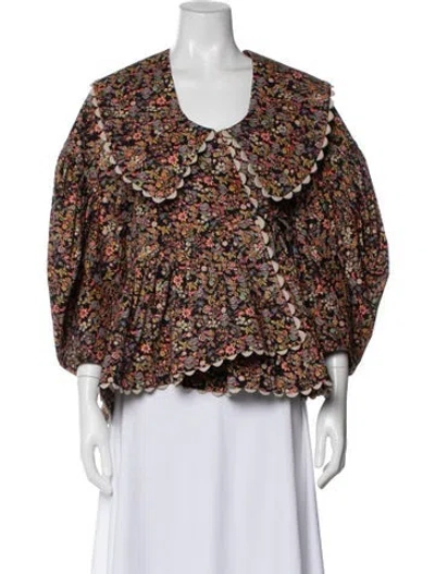 Pre-owned Kika Vargas Floral Print Scoop Neck Blouse In Black