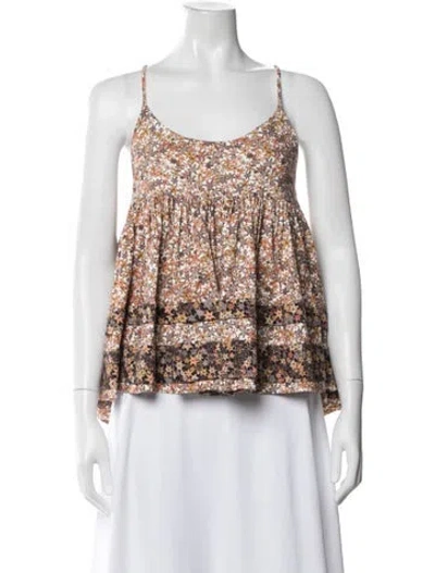 Pre-owned Kika Vargas Floral Print Scoop Neck Top In Orange