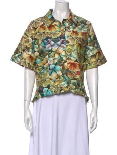Pre-owned Kika Vargas Floral Print Short Sleeve Blouse In Yellow