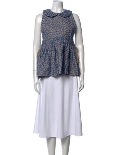 Pre-owned Kika Vargas Floral Print Sleeveless Blouse In Blue