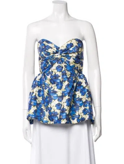 Pre-owned Kika Vargas Floral Print Strapless Top In Multicolor