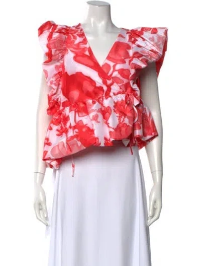 Pre-owned Kika Vargas Floral Print V-neck Blouse In Multicolor