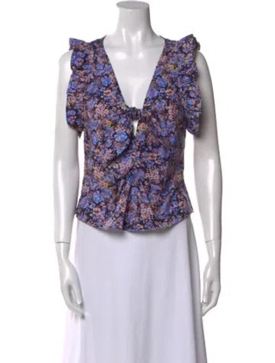 Pre-owned Kika Vargas Floral Print V-neck Crop Top W/ Tags In Multi