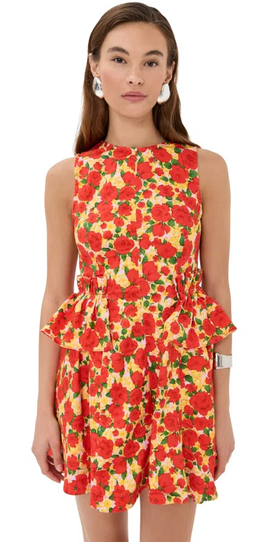 Kika Vargas Gabriela Dress Red Rose Cotton Red In Orange