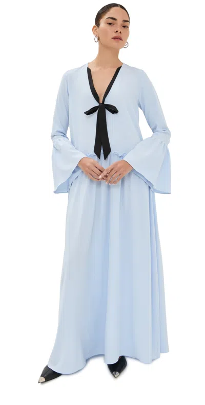 Kika Vargas Geral Tie-detailed Gathered Satin Maxi Dress In Blue