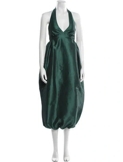 Pre-owned Kika Vargas Halterneck Long Dress In Green