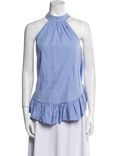 Pre-owned Kika Vargas Halterneck Sleeveless Blouse W/ Tags In Blue