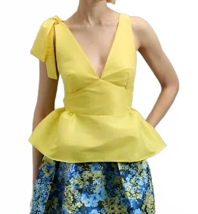 Kika Vargas Ilhan V-neck Top In Light Yellow Taffeta In Animal Print