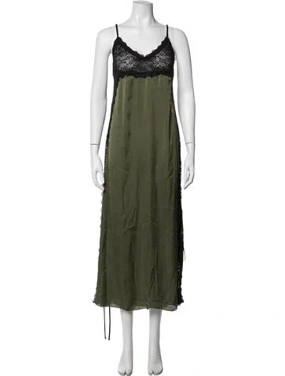 Pre-owned Kika Vargas Lace Pattern Long Dress In Green
