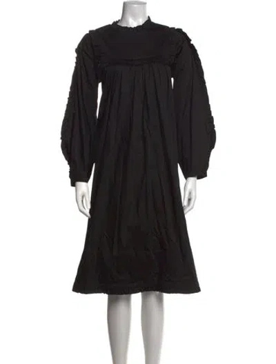 Pre-owned Kika Vargas Mock Neck Midi Length Dress In Black