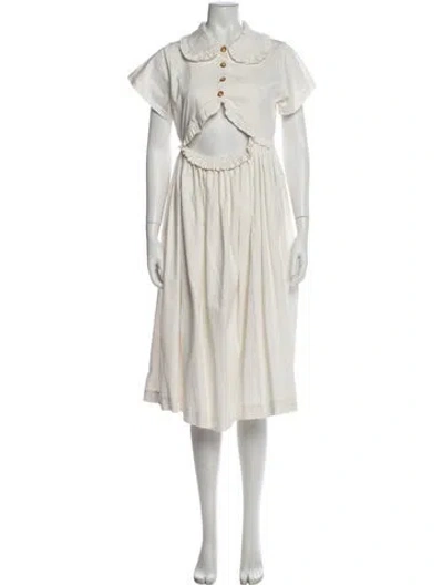 Pre-owned Kika Vargas Mock Neck Midi Length Dress In Neutral