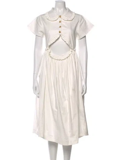Pre-owned Kika Vargas Mock Neck Midi Length Dress In Neutral