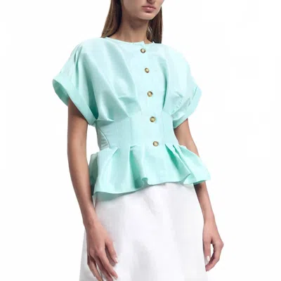 Kika Vargas Nicola Ruffled Top In Mint In Green