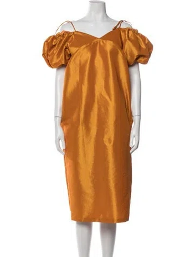 Pre-owned Kika Vargas Off-the-shoulder Knee-length Dress In Orange