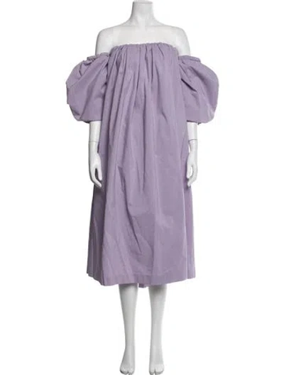 Pre-owned Kika Vargas Off-the-shoulder Midi Length Dress In Purple