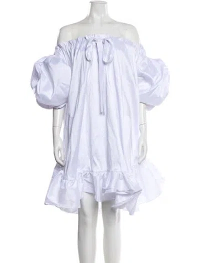 Pre-owned Kika Vargas Off-the-shoulder Mini Dress In White