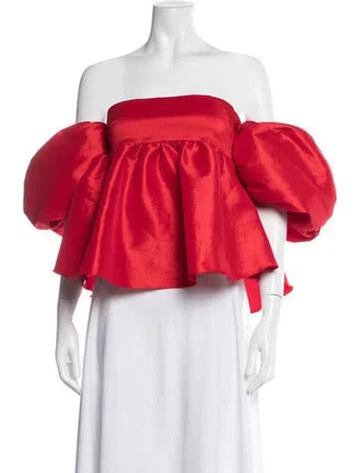 Pre-owned Kika Vargas Off-the-shoulder Short Sleeve Top In Red