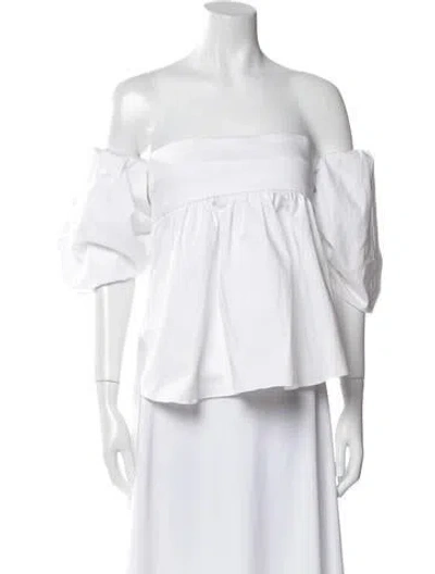 Pre-owned Kika Vargas Off-the-shoulder Three-quarter Sleeve Crop Top In White