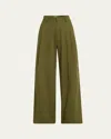 Kika Vargas Olympe Pleated Wide Leg Pants In Green
