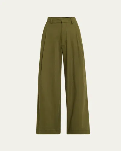 Kika Vargas Olympe Pleated Wide Leg Pants In Green