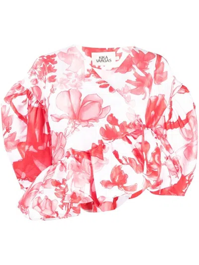 Kika Vargas Puff Sleeve Floral-print Top In Rot