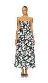 Kika Vargas Strapless Twist-front Floral-print Taffeta Maxi Dress In Black
