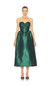 Kika Vargas Rose Twisted Strapless Taffeta Midi Dress In Green