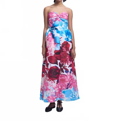 Kika Vargas Rose Dress In Red Garden Taffeta In Multi