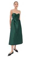 Kika Vargas Rose Twisted Strapless Taffeta Midi Dress In Green