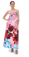 Kika Vargas Rose Maxi Dress In Red Garden Taffeta In Red