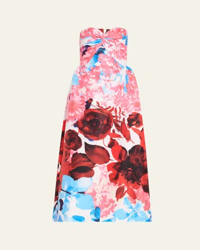 Kika Vargas Rose Garden Strapless Taffeta Dress In Red