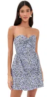 Kika Vargas Rossy Strapless Gathered Printed Twill Mini Dress In Blue
