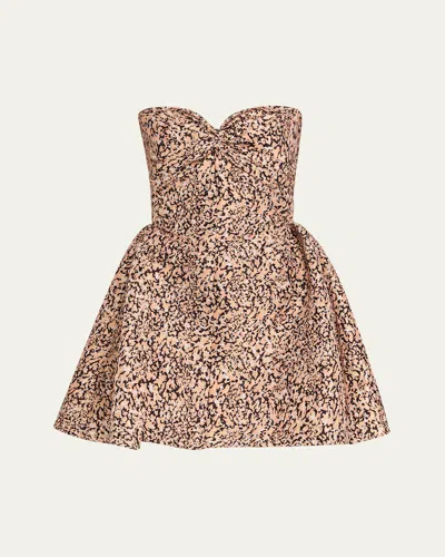 Kika Vargas Rossy Leopard Taffeta Strapless Mini Dress In Brown