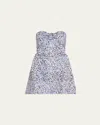 Kika Vargas Rossy Strapless Gathered Printed Twill Mini Dress In Blue