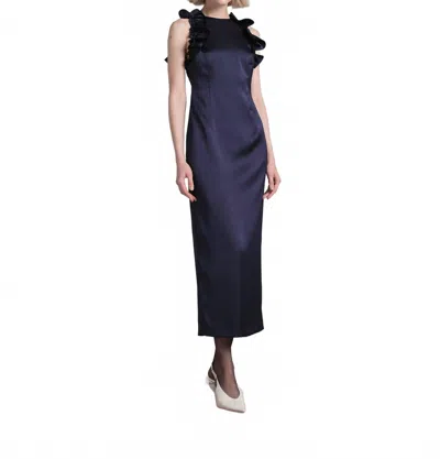 Kika Vargas Ruti Satin Midi Dress In Marine In Blue