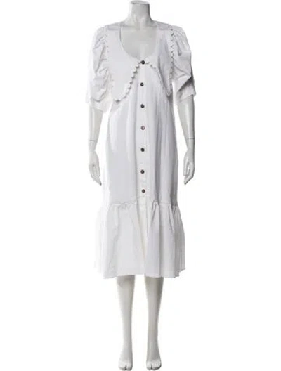 Pre-owned Kika Vargas Scoop Neck Long Dress In White