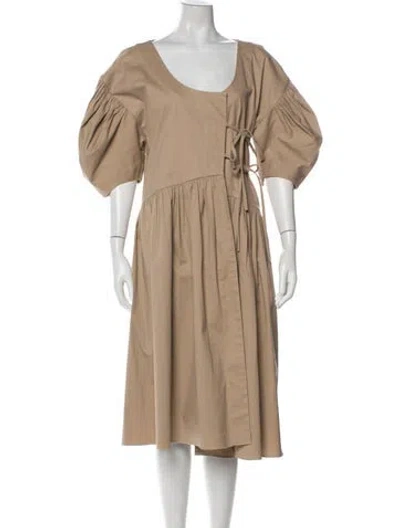 Pre-owned Kika Vargas Scoop Neck Midi Length Dress In Brown