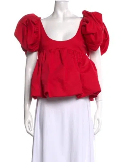 Pre-owned Kika Vargas Scoop Neck Short Sleeve Blouse In Red