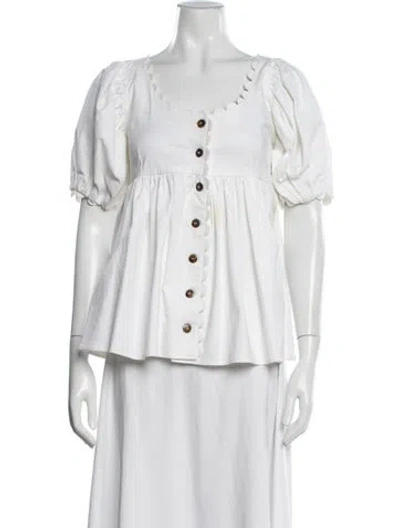 Pre-owned Kika Vargas Scoop Neck Short Sleeve Blouse In White