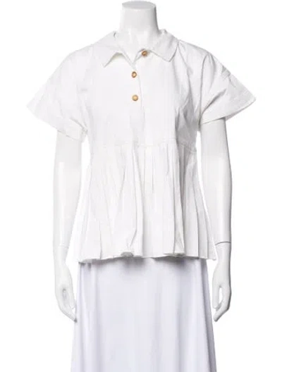 Pre-owned Kika Vargas Short Sleeve Blouse In White
