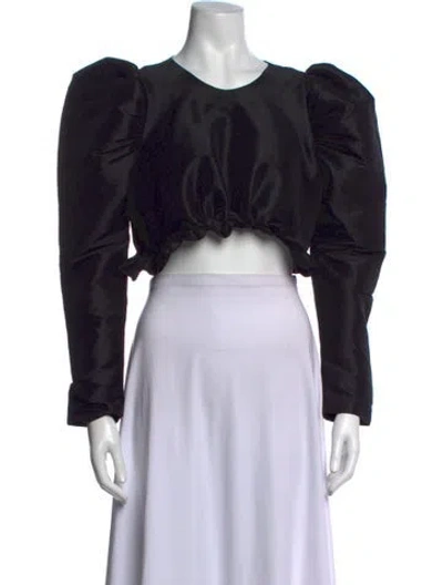 Pre-owned Kika Vargas Silk Crew Neck Crop Top In Black