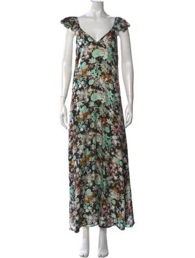Pre-owned Kika Vargas Silk Long Dress In Green