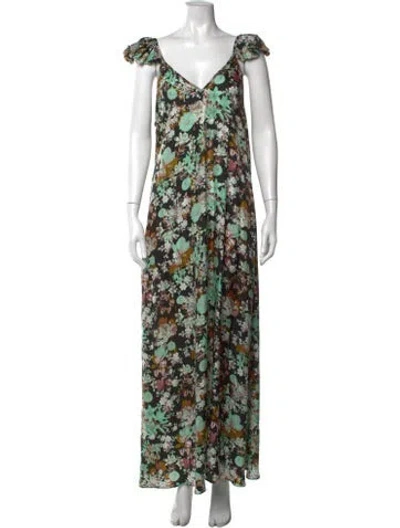 Pre-owned Kika Vargas Silk Long Dress In Green