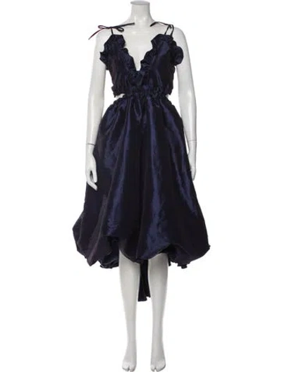 Pre-owned Kika Vargas Silk Midi Length Dress In Blue